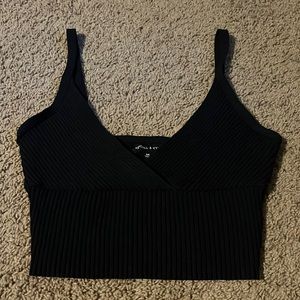 Black ribbed low v tank top